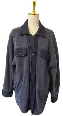 Free People Ruby Fleece Shirt Jacket Oceana Blue Oversized Shacket XS